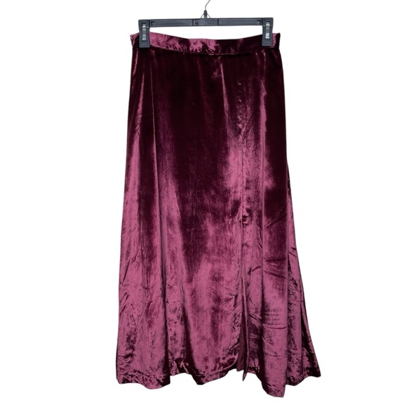 Free People Velvet Party Midi Skirt Front Slit Mulberry Burgundy - Picture 2 of 7
